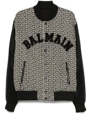Balmain Geometric-Pattern Bomber Jacket - Black