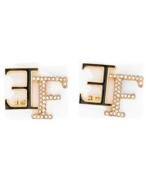 Elisabetta Franchi Logo-Plaque Crystal-Embellished Earrings - Metallic