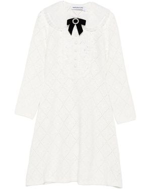 Self-Portrait Bow-Embellished Mini Dress - White