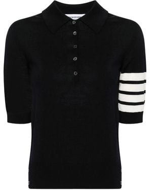 Thom Browne Wool 4-Bar Relaxed Polo - Black