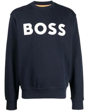 BOSS Logo-Print Crew-Neck Sweatshirt - Blue