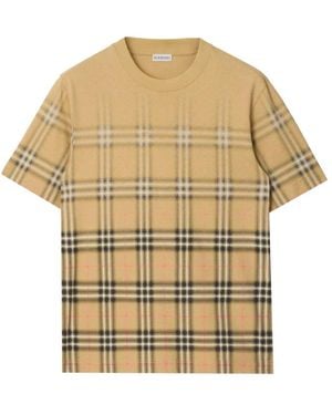 Burberry Gradient Check Cotton T-Shirt - Natural