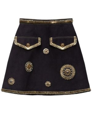 Versace Embroidered Suede Mini Skirt - Black