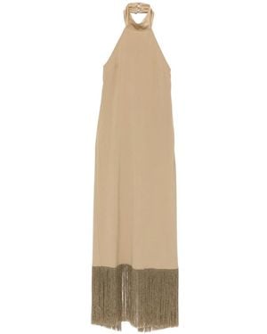 Taller Marmo Halterneck Dress With Fringed Hem - Natural