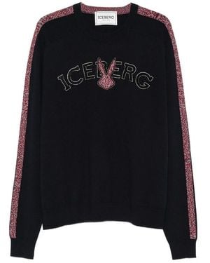 Iceberg Logo-Embroidered Side-Stripe Jumper - Black