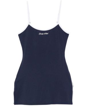 Sporty & Rich Logo-Embroidered Contrast-Trim Mini Dress - Blue