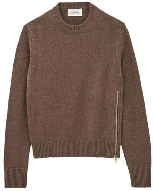 Ba&sh Zip-Detail Ribbed-Trim Jumper - Brown