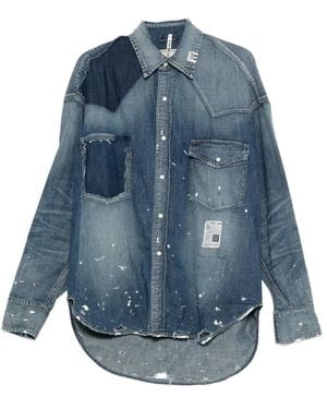 Maison Mihara Yasuhiro Paint-Splatter Patchwork Denim Shirt - Blue