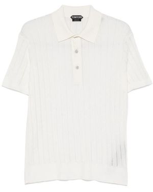 Tom Ford Ribbed-Knit Short-Sleeve Polo Shirt - White