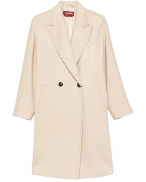 Max Mara Double-Breasted Peaked-Lapel Coat - Natural