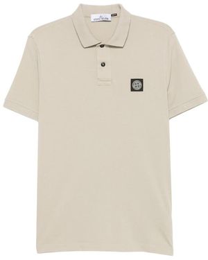 Stone Island Logo-Patch Piqué Polo Shirt - Natural