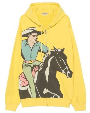 JW Anderson Cowboy-Print Zip-Up Hoodie - Yellow