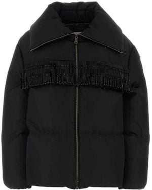 Moncler Manchot Beaded-Trim Mid-Length Down Jacket - Black