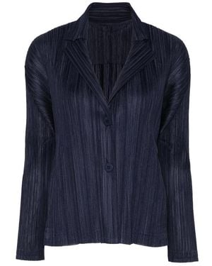Pleats Please Issey Miyake Pleated Notch-Lapel Jacket - Blue