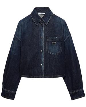 Prada Logo-Plaque Denim Jacket - Blue