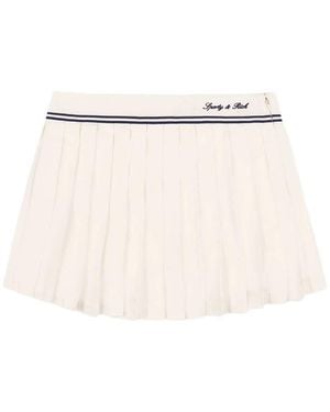 Sporty & Rich Serif Pleated Logo-Embroidered Mini Skirt - Natural
