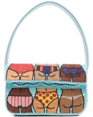 STAUD Tommy Beaded Tote Bag - Blue