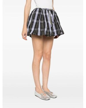 Patou Tartan-Print Bubble-Hem Skirt - Black