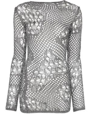 Dondup Distressed Open-Knit Mini Dress - Grey
