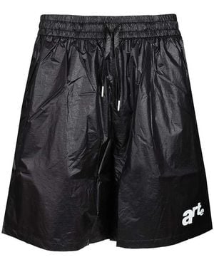 Arte' Logo-Print Metallic Shorts - Black