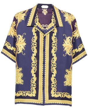 Versace Barocco-Print Short-Sleeve Shirt - Blue
