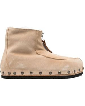 Magliano Zip-Front Studded Suede Boots - Natural