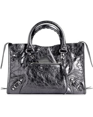 Balenciaga Small Le City Metallic Leather Tote Bag - Blue