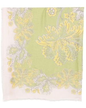 La DoubleJ Floral-Print Frayed-Edge Scarf - Yellow