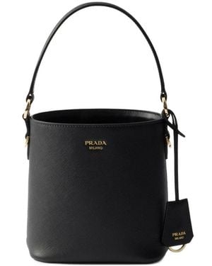 Prada Saffiano-Leather Mini Bucket Bag - Black