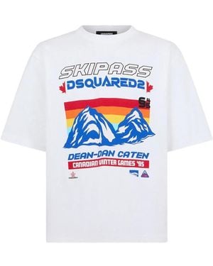 DSquared² Ski Pass Graphic-Print Loose-Fit Cotton T-Shirt - White