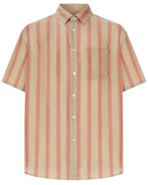 Saint Laurent Striped-Pattern Short-Sleeve Shirt - Natural