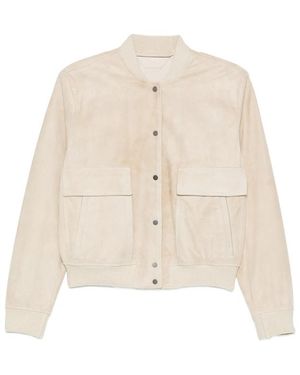 SANTORO Flap-Pocket Buttoned Bomber Jacket - Natural