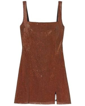 Self-Portrait Crystal-Embellished Chainmail Mini Dress - Brown