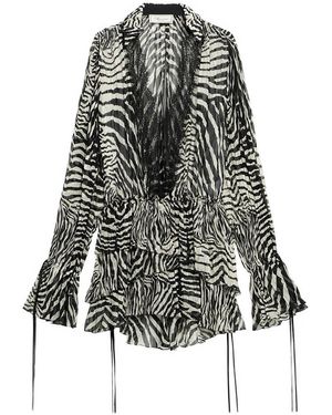 Blumarine Lace-Trim Zebra-Print Mini Dress - Grey