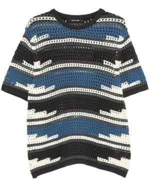Daily Paper Striped Open-Knit T-Shirt - Blue