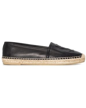 Saint Laurent Embossed-Logo Leather Espadrilles - Black