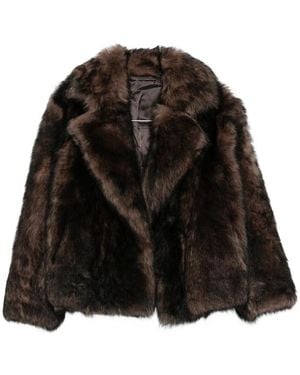 SANTORO Leather Wide-Lapel Jacket - Black