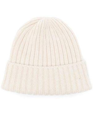 Fedeli Ribbed Cashmere Beanie - White
