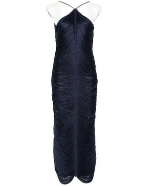 Bless Jade Fringed Halterneck Midi Dress - Blue