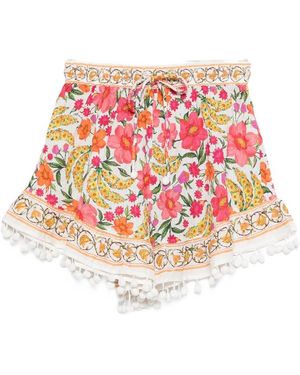 FARM Rio Floral-Print Pom-Pom Shorts - Red