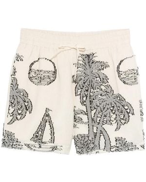 Maison Labiche Tree-Embroidered Shorts - Natural