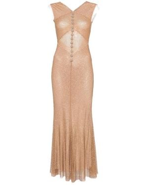Self-Portrait Crystal-Embellished Mesh Maxi Dress - Natural