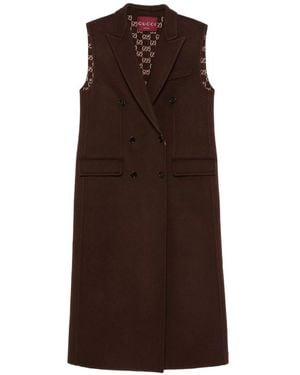 Gucci Double-Breasted Sleeveless Coat - Brown