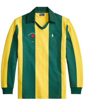 Ralph Lauren Striped V-Neck Polo Top - Yellow