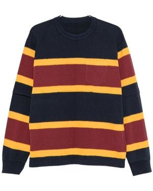 Sacai Striped-Knit Layered-Sleeve Sweater - Blue
