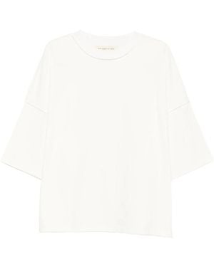 Stay Human On Earth Raw-Edge Drop-Shoulder T-Shirt - White