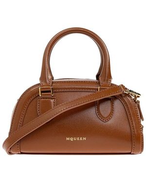 McQueen Mini Structured Leather Tote Bag - Brown