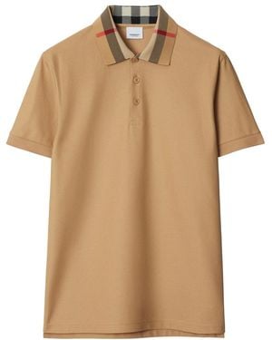 Burberry Check-Detail Cotton Polo Shirt - Brown