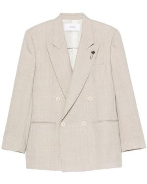 Lardini Houndstooth-Pattern Double-Breasted Blazer - Natural