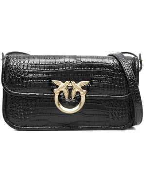 Pinko Crocodile-Embossed Leather Cross Body Bag - Black